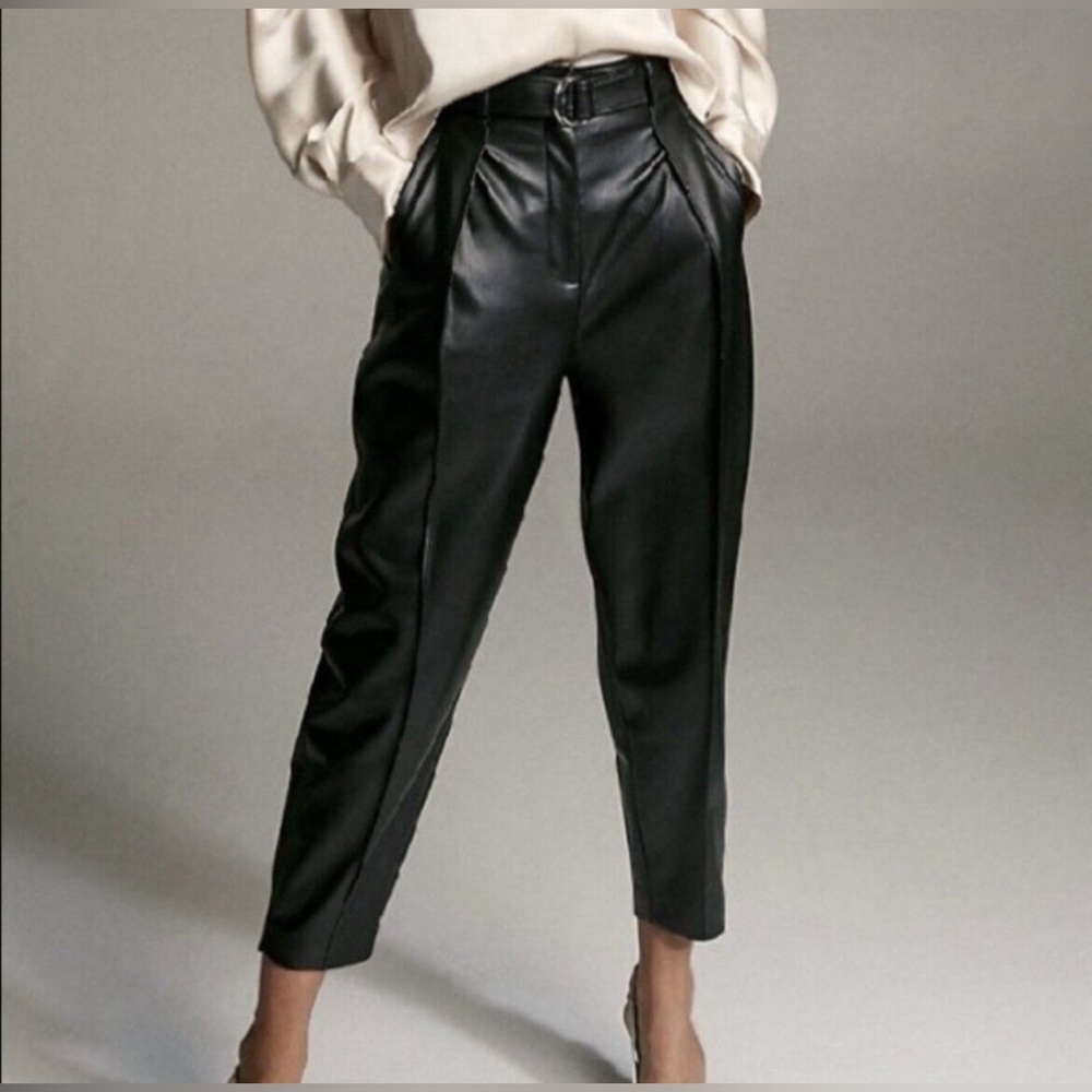 Aritzia Babaton Faux Leather Maybe Black Belted Trousers Size 0